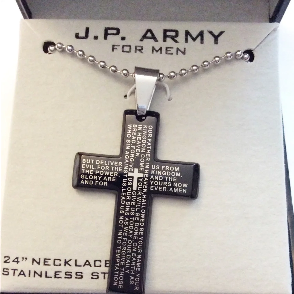 J. P. Army Men’s Cross Necklace 24” Beaded Chain